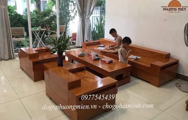 sofa chữ H gỗ gõ đỏ nguyên khối đẹp.