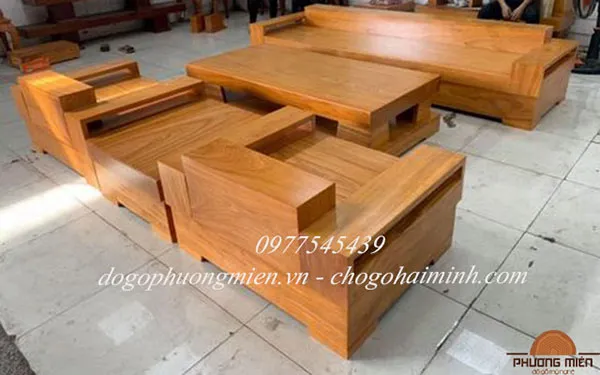 Mẫu sofa gỗ gõ đỏ nguyên khối chữ H.
