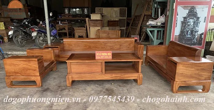 Sofa gỗ gõ đỏ nguyên khối.