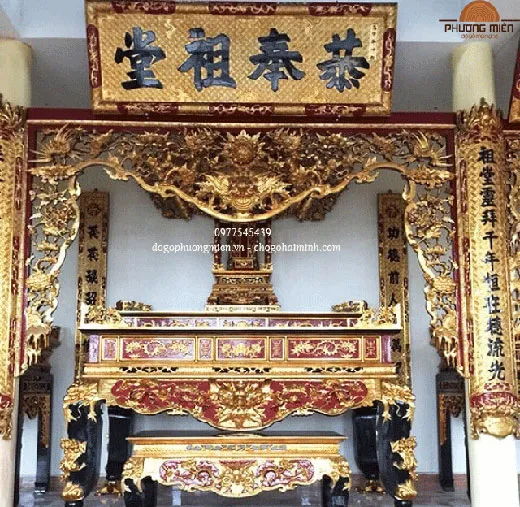 Hoành phi câu đối gỗ đẹp chuẩn sử dụng nơi thờ cúng.