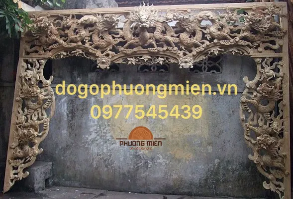 Cửa võng thờ gỗ chạm tứ linh đẹp, sắc nét.