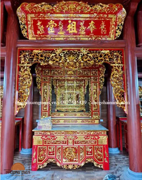 Cửa võng thờ gỗ sơn thếp vàng Đài loan đẹp.