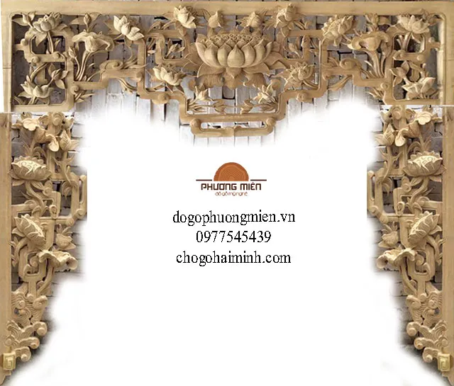 mẫu cửa võng thờ chạm hoa sen
