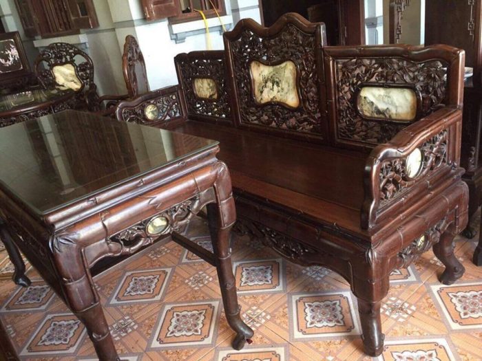 trường kỷ huế gỗ gụ chạm trúc