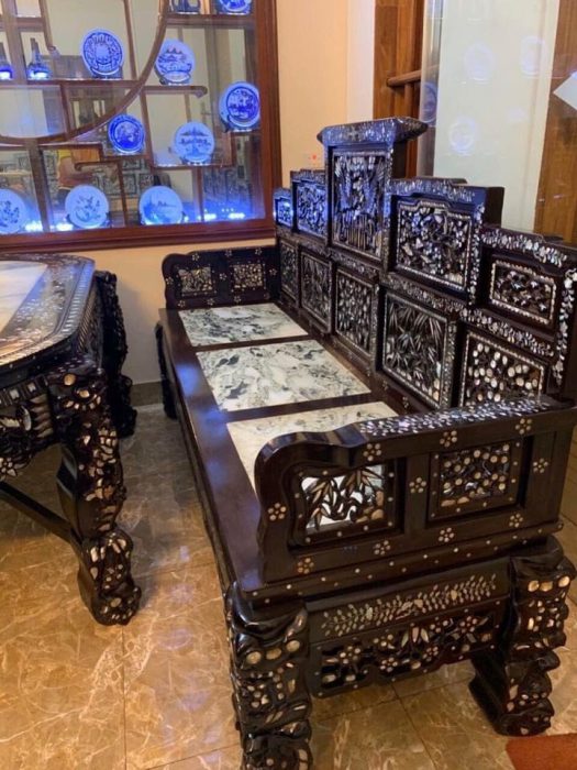 Trường kỷ tam sơn gỗ gụ cẩn ốc