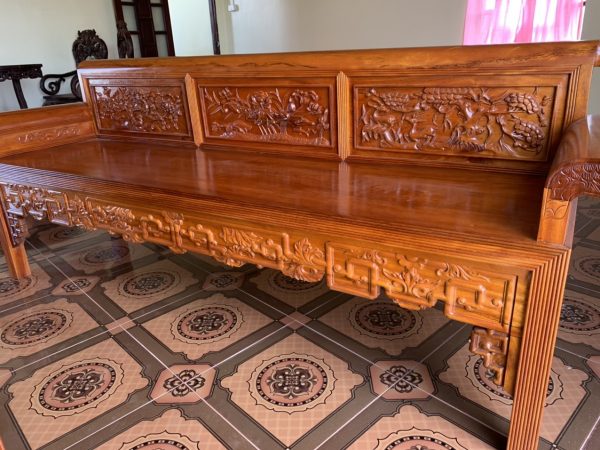 trường kỷ chạm tứ quý chàm gỗ lim