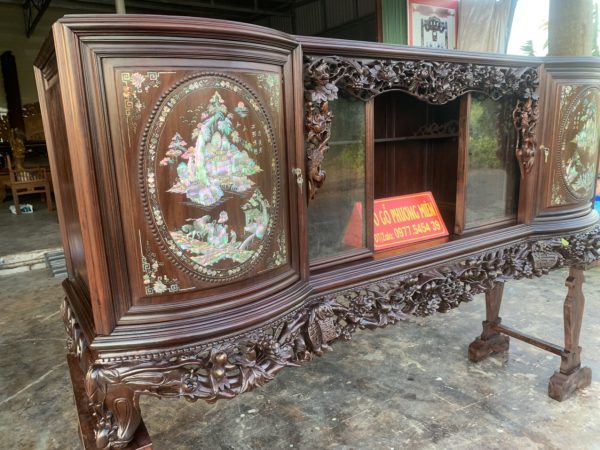 Tủ chè cánh cong cẩn ốc gỗ gụ