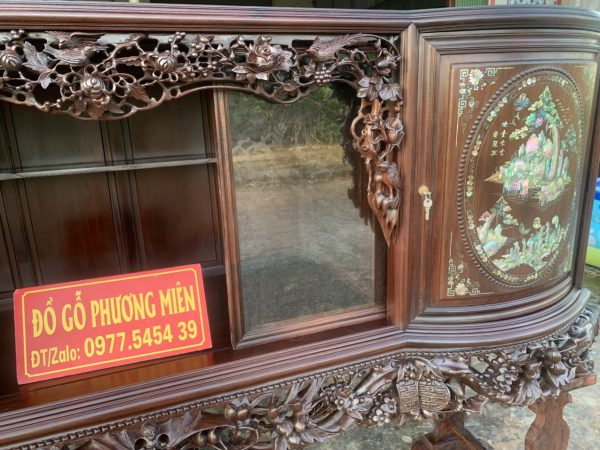 Tủ chè cánh cong cẩn ốc gỗ gụ