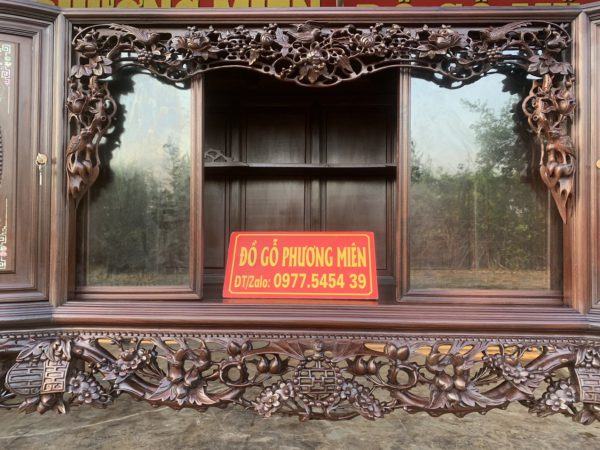 Tủ chè cánh cong cẩn ốc gỗ gụ