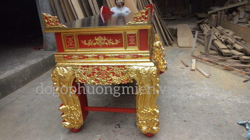 Sập thờ gỗ mít chạm mai điểu thiếp vàng