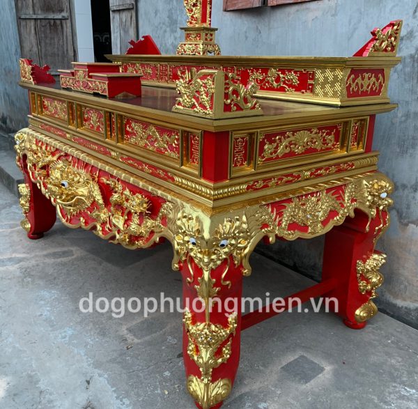 sập thờ tứ linh gỗ gụ được sơn son thiếp vàng