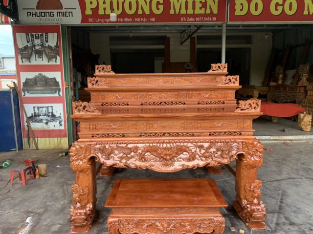 Sập thờ tứ linh tam cấp gỗ gõ đỏ đẹp