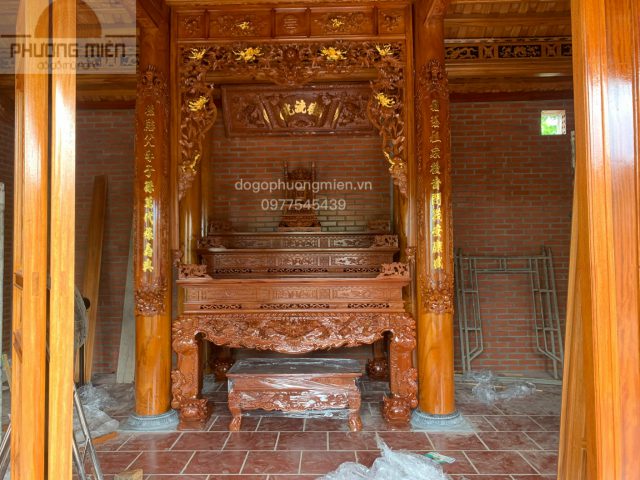 Mẫu sập thờ tứ linh gỗ gõ đỏ tam cấp