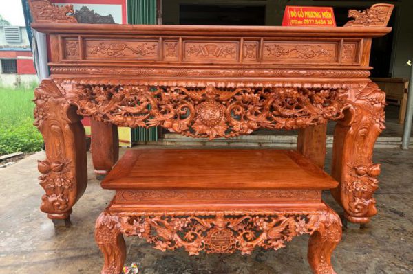 Sập thờ gỗ hương đá chạm mai điểu