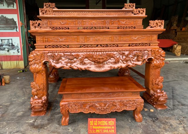 Bàn thờ tứ linh gỗ gõ đỏ đẹp ý nghĩa