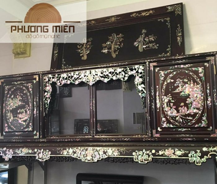 Mẫu tủ chè khảm liên chi gỗ gụ ta cũ.