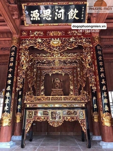 nhà thờ họ tôc cột gỗ kiểu cổ đẹp