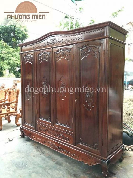 mẫu tủ áo 3 buồng 4 cánh gỗ lim đẹp