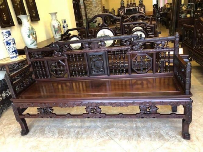 Mẫu bàn ghế gỗ kiểu cổ : Bộ trường kỷ vân khúc