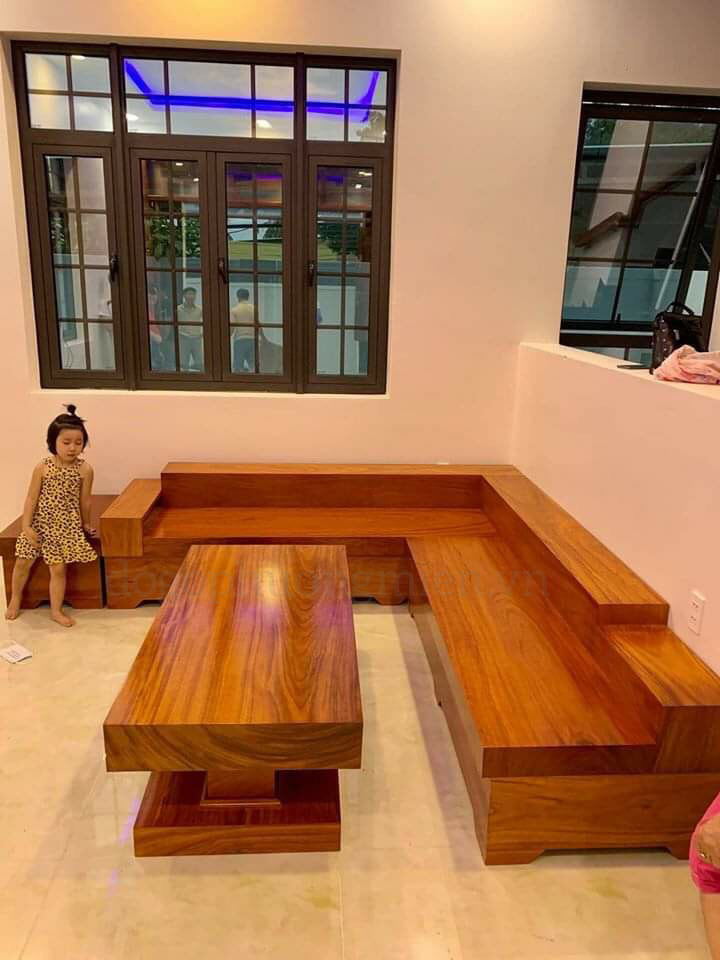 Sofa chữ L gỗ gõ đỏ