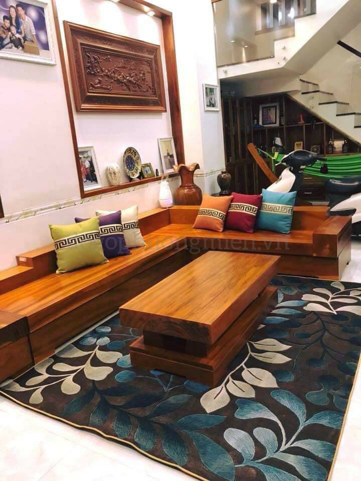 Sofa chữ L gỗ gõ đỏ