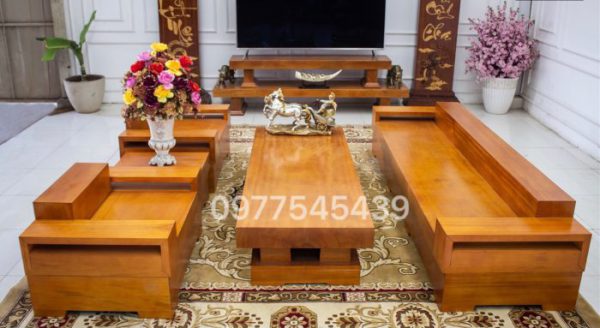 Sofa chữ H gỗ dâu rừng nguyên khối