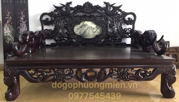 Giường ba thành đục voi gỗ gụ