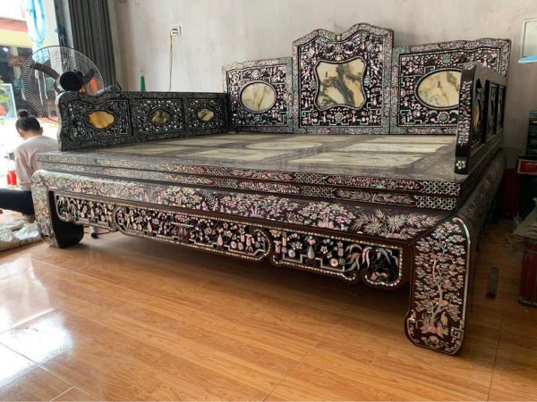 Sập ba thành tam sơn gỗ gụ cẩn ốc đỏ đẹp