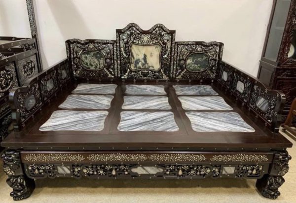 Giường ba thành gỗ gụ cẩn ốc sà cừ