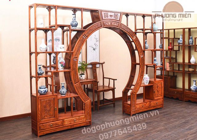 Tủ cổng vách ngăn phòng bầy đồ đặt tivi gỗ gõ đỏ