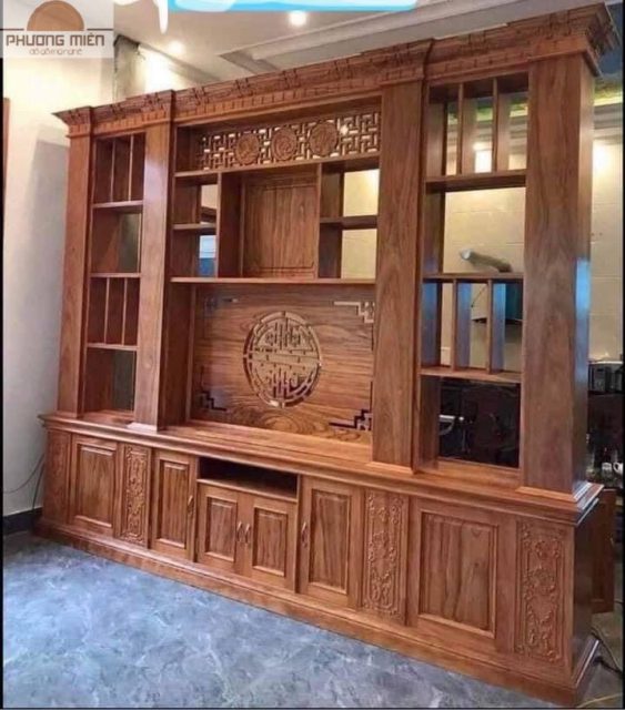 Vách ngăn phòng bầy đồ gỗ gõ đỏ đẹp