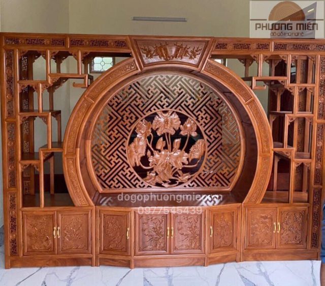 Vách ngăn bầy đồ đặt tivi gỗ gõ đỏ đẹp.