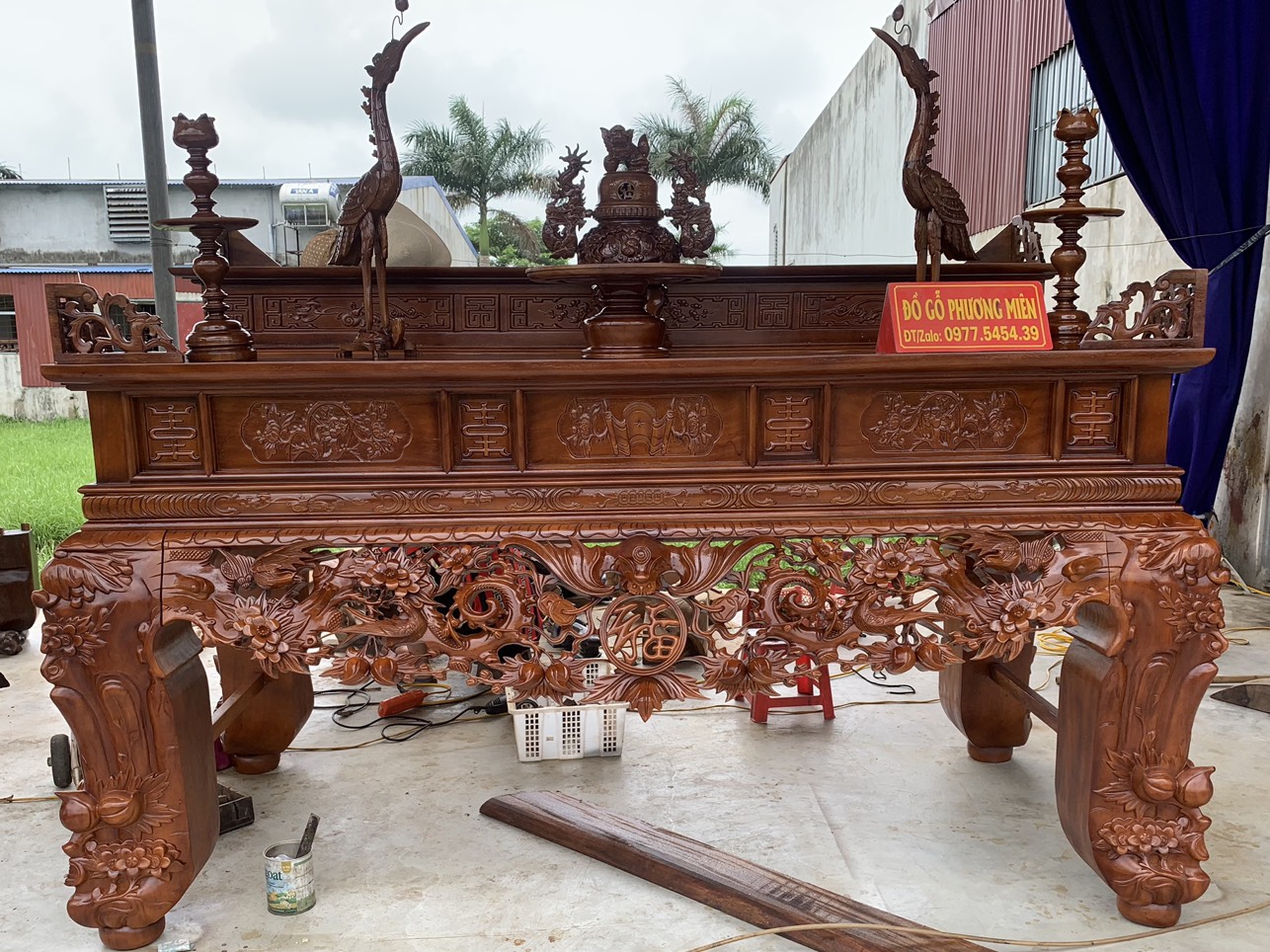 Bàn thờ mai điểu nhị cấp gỗ mít