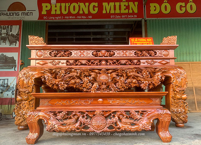 sập thờ mai điểu vai liền gỗ gụ đẹp chân 24