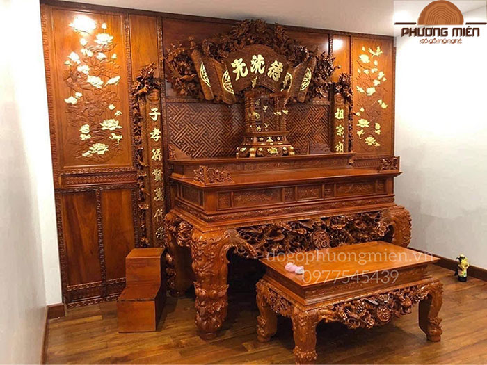 sập thờ mai điểu nhị cấp gỗ gụ đẹp