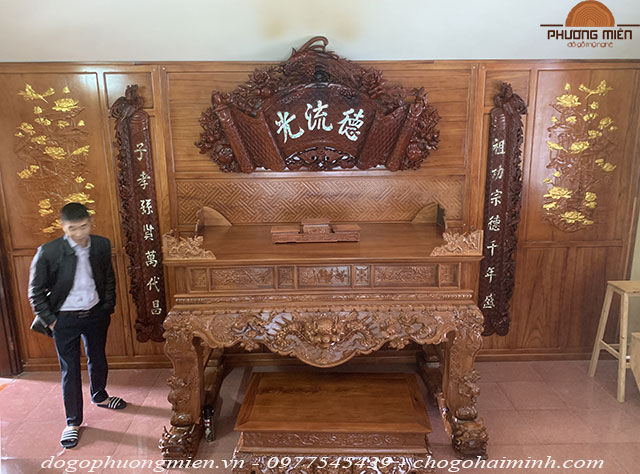 sập thờ tứ linh gỗ gõ đỏ chân 20