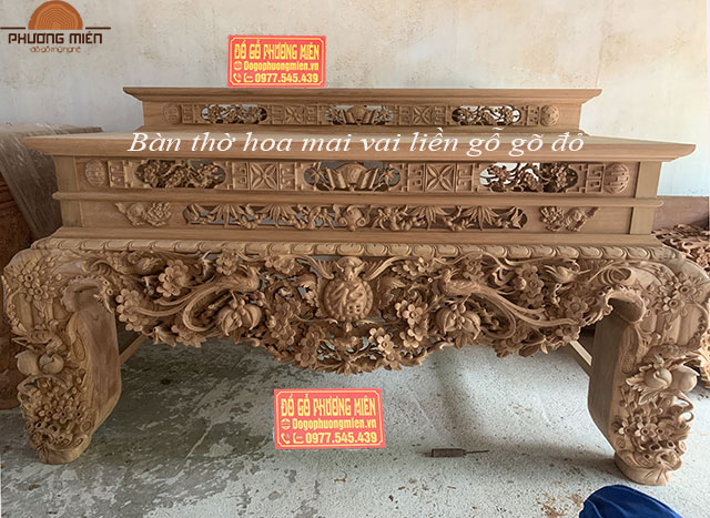 bàn thờ hoa mai điểu gỗ gõ đỏ Bàn thờ hoa mai điểu gỗ gõ đỏ vai liền