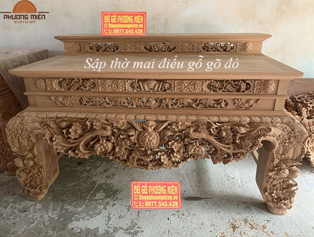 sập thờ hoa mai gỗ gõ đỏ