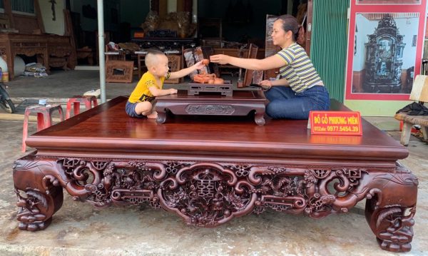 Sập ngũ phúc nho cổ gỗ gụ