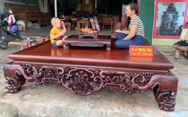 Sập ngũ phúc nho gỗ gụ 1m8 x 2m2