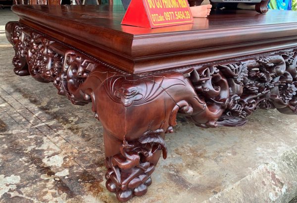 Sập ngũ phúc nho cổ gỗ gụ 1m8 x 2m2