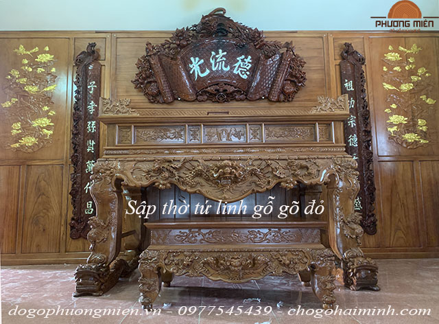 Mẫu sập thờ tứ linh gỗ gõ đỏ được sử dụng tại gia tiên Mẫu sập thờ tứ linh gỗ gõ đỏ