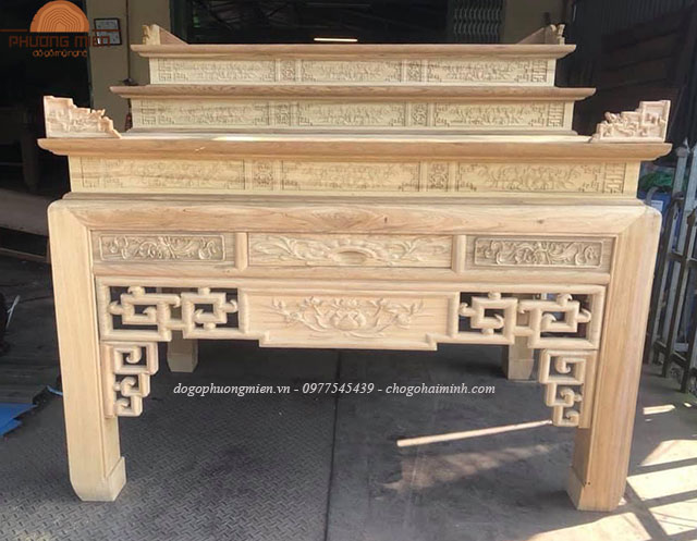 Bàn thờ án gian truyện gỗ Bàn thờ án gia truyện cài sen gỗ gụ