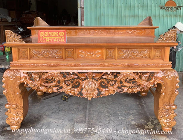 Án gian thờ nhị cấp mai điểu gỗ mít đẹp