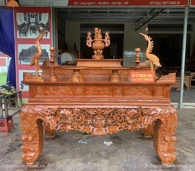 mẫu sập thờ nhị cấp mai điểu gỗ mít