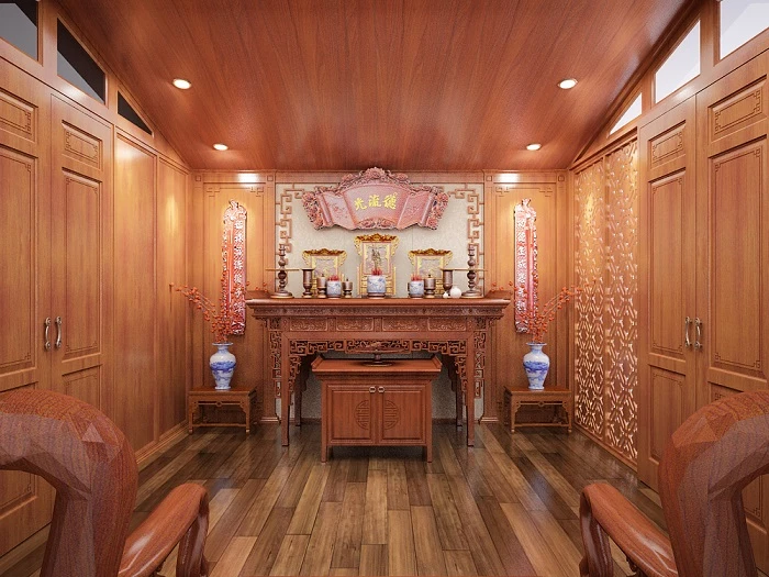 phòng thờ gỗ gõ đỏ đẹp