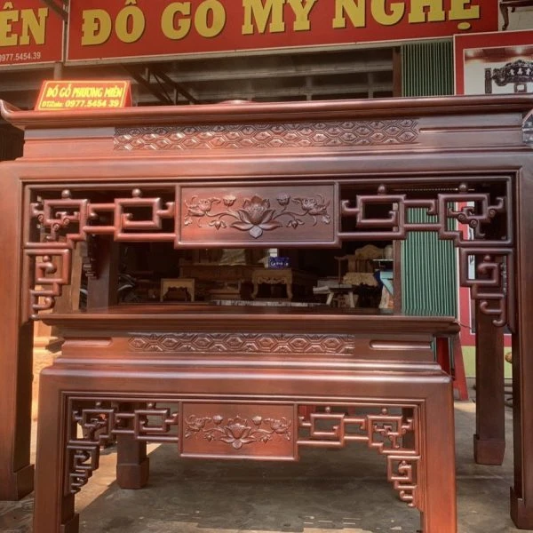 bàn thờ đứng truyện sen gỗ gụ