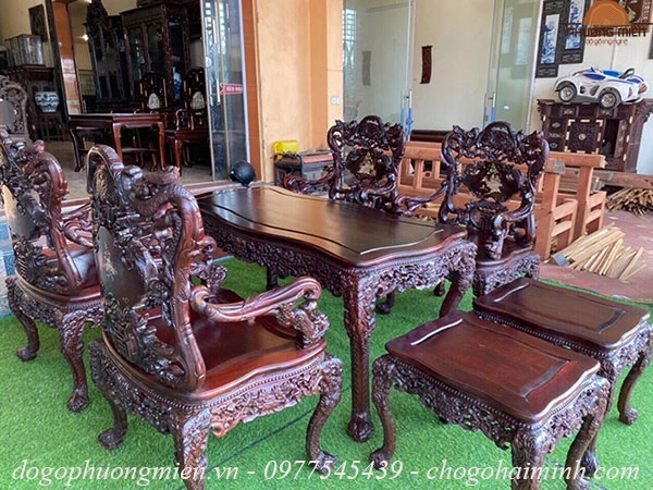 mẫu bàn ghế trường kỷ khánh rồng gỗ gụ đẹp