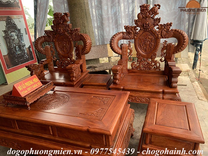 bàn ghế đỉnh rồng hiện đại gỗ hương đá