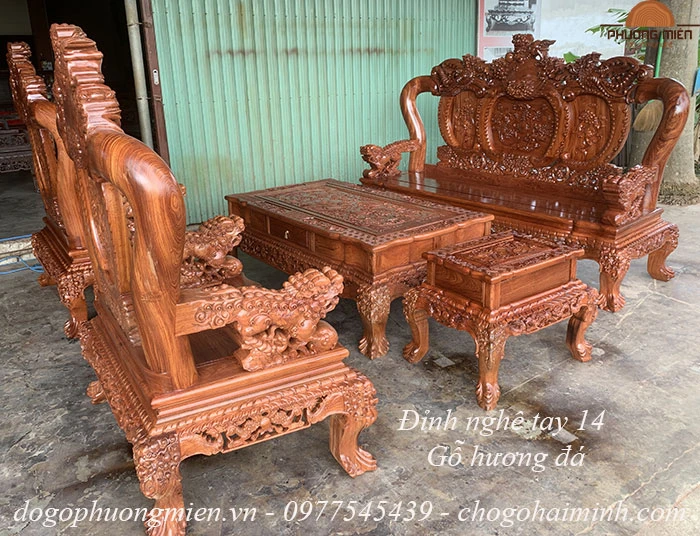 bàn ghế hiện đại tay 14 gỗ hương đá